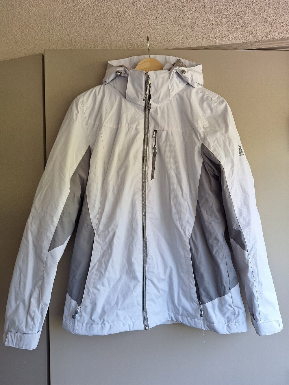 ZEROXPOSUR Women's M Fleece Lined Jacket White Gray Waterproof Outdoor Hiking 🏔